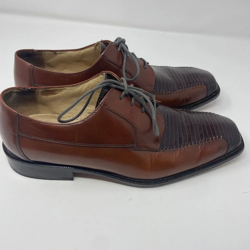 Florsheim Barletta Mens 11.5 D Brown Lizard Embossed Leather Square Toe Oxfords